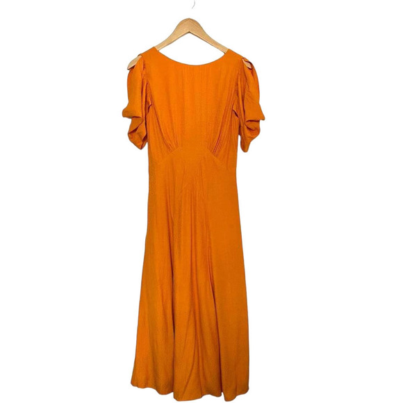 TED Baker High Neck Paneled Midi Dress Tangerine Orange Sz 2